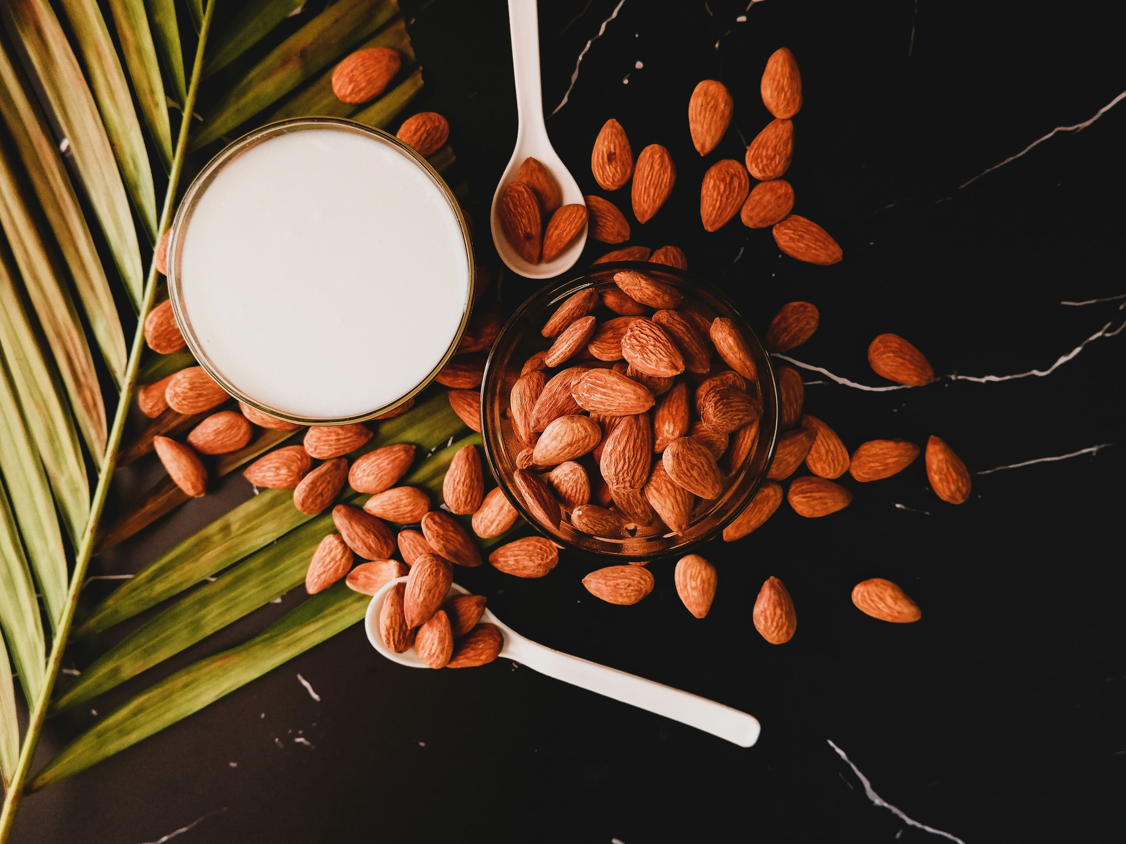 Dairy-free almond milk with almonds
