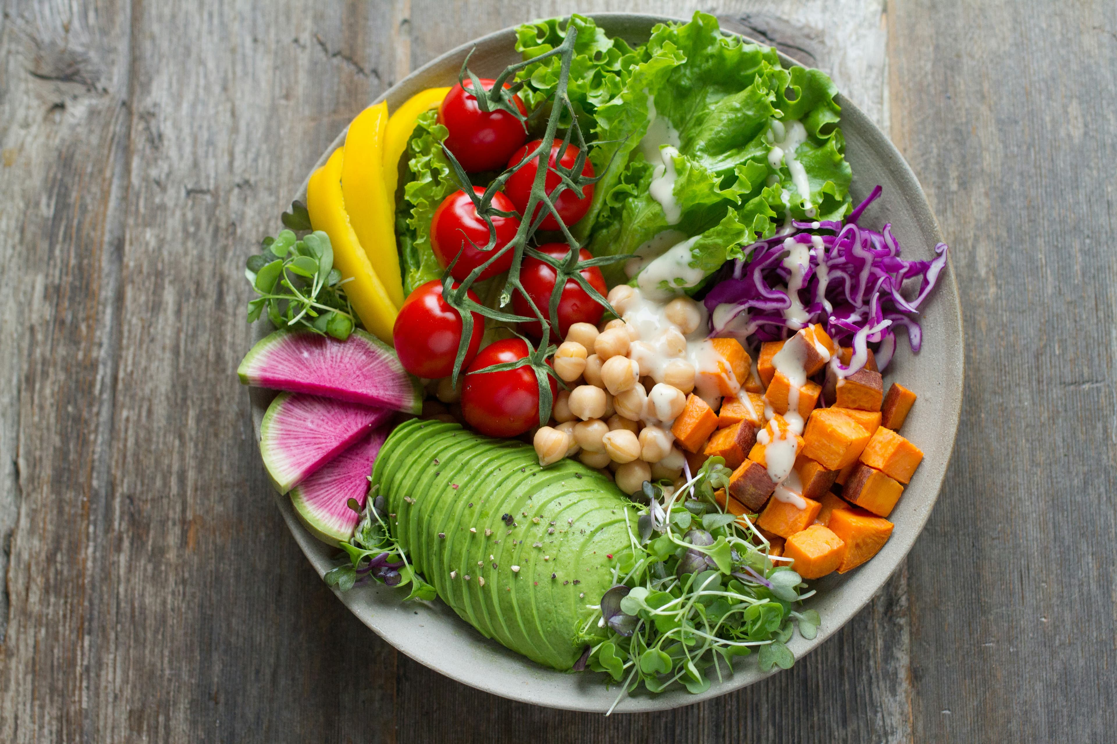 Colorful vegan food bowl with vegetables
